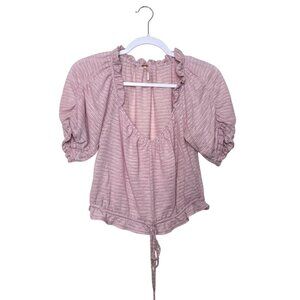 Free People Dorothy CropTop Blouse Cinched Short Sleeve Fawn Pink Women‎ M